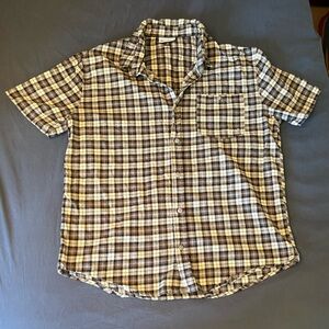 Monet Casual Plaid Button Down Shirt - Black and White